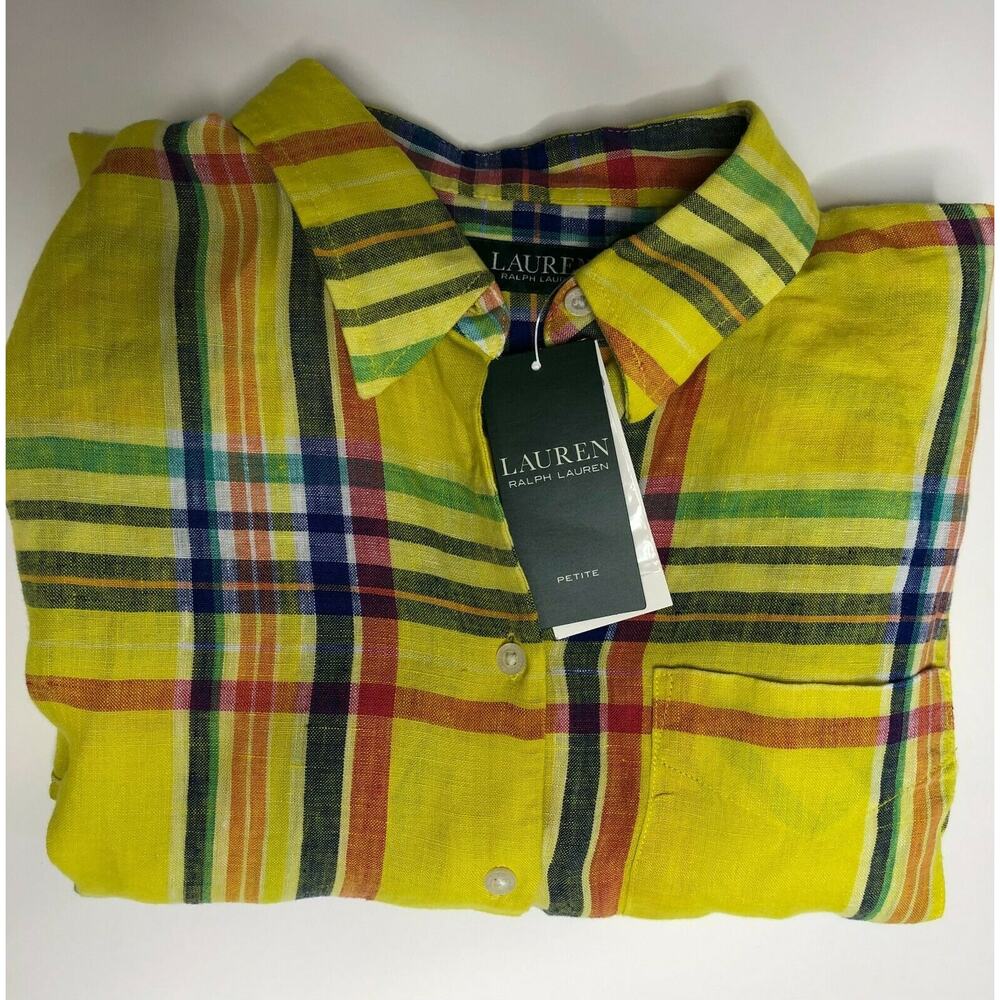Lauren Ralph Lauren Women's shirt long sleeve 201786821001 Yellow Size PM - Picture 6 of 12